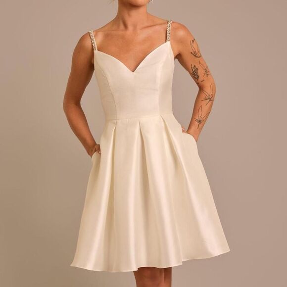 DB Studio Mikado Short Dress with Crystal Straps size 18W bridal w/pockets - Picture 1 of 8